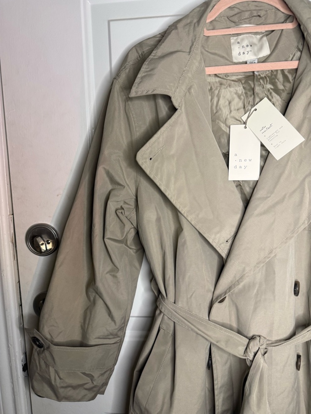 a new day Taupe Trench-Style Rain Coat with Belted Waist